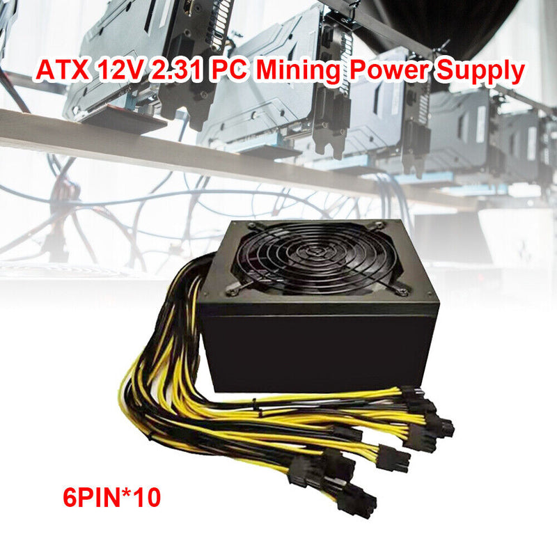 ATX 12V 2000W 10x6 Pin Miner Power Supply with Cable for ETH BTC Power Kit