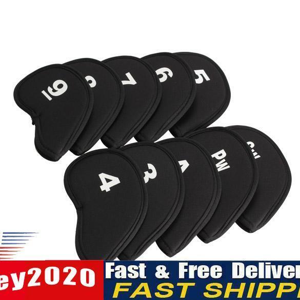 10pcs Golf Head Cover Club Iron Putter Head Protector Set Neoprene Black Newly