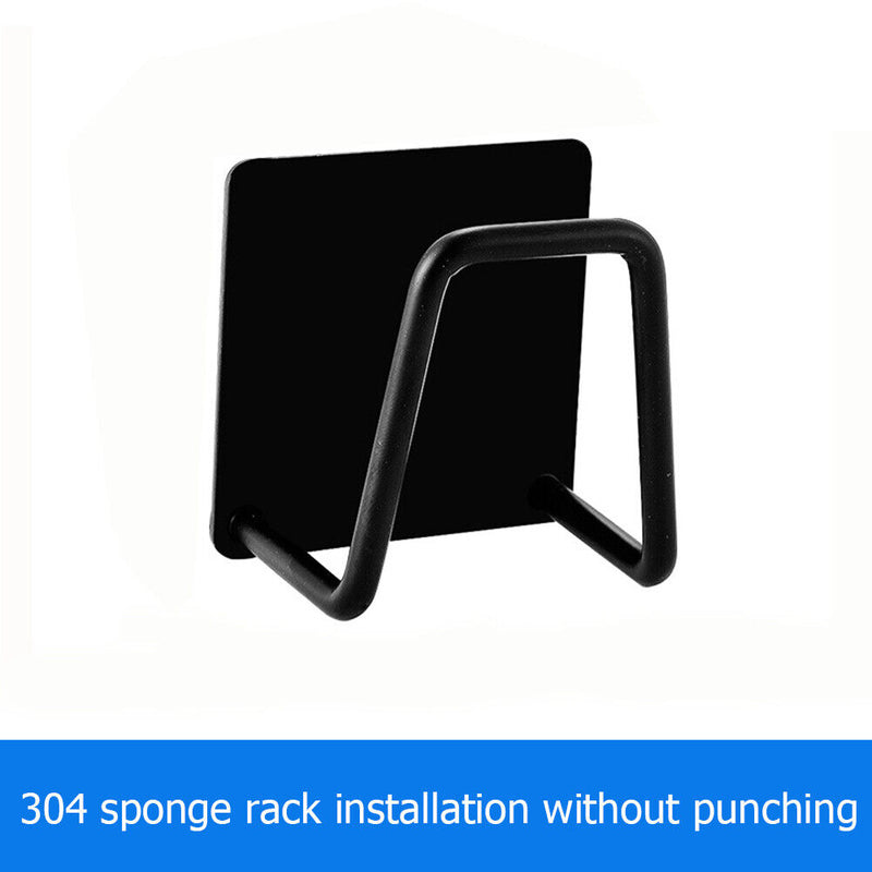 Stainless Steel Sink Sponges Holder Adhesive Drain Drying Rack (Black) Newly