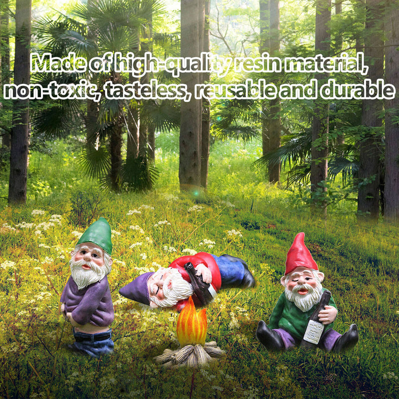 Garden Decoration Figures, Mini Fairy Garden Gnome Dwarf Statue Funny, 4 Pa