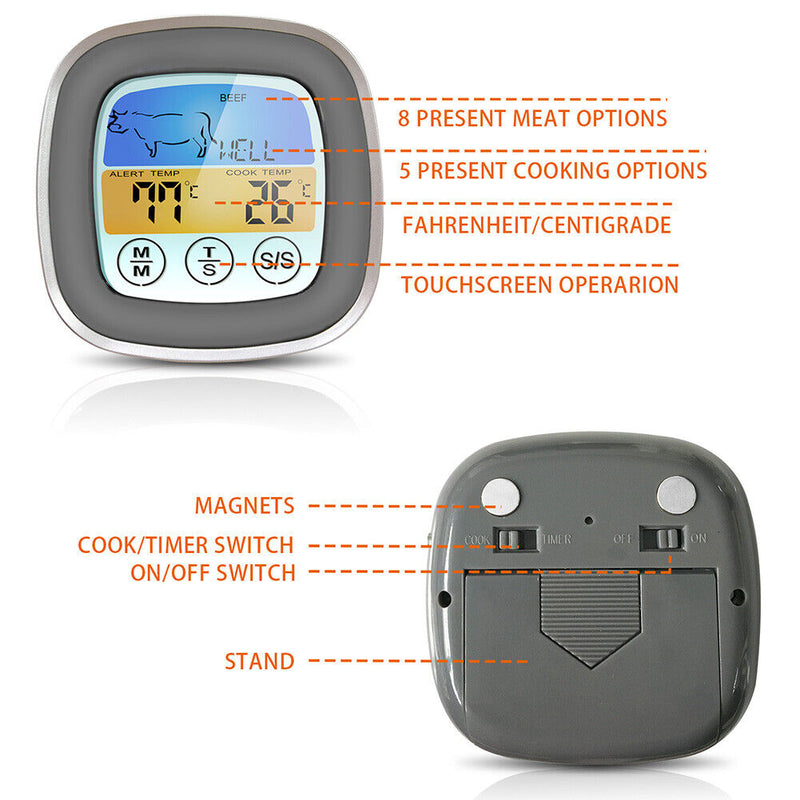 Digital Kitchen Thermometer Meat Food Temperature Measurement Tool (Grey)