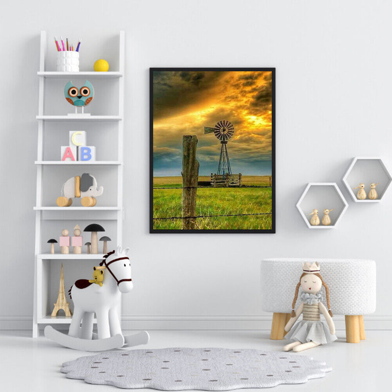 Prairie Windmill DIY Oil Paint by Numbers Coloring Drawing Kit for Home Dec