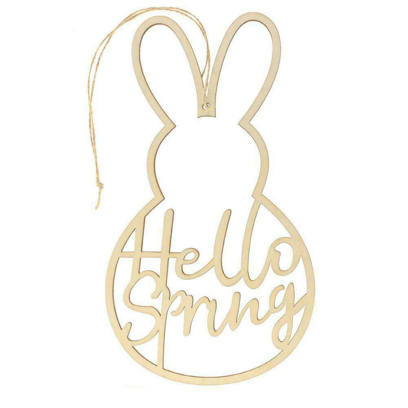 Wooden Hello Spring Wreath Sign Easter Bunny Wreath Spring Decor Wedding I8D6