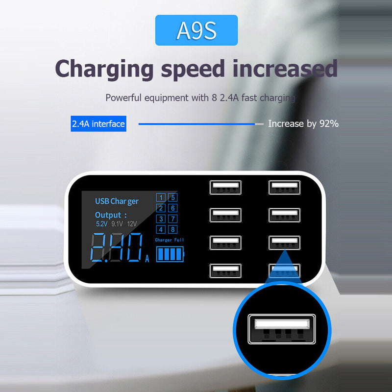 8-Port USB Car Charging Station 12-24V Car Charger Hub Adapter for Smart Phone