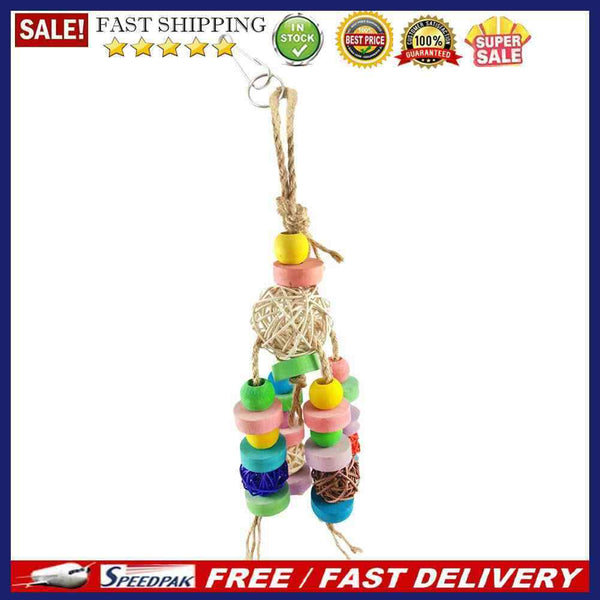 Colorful Rattan Ball Wood Bird Cage Decor Parrot Chewing Stand Swing Pet Pr