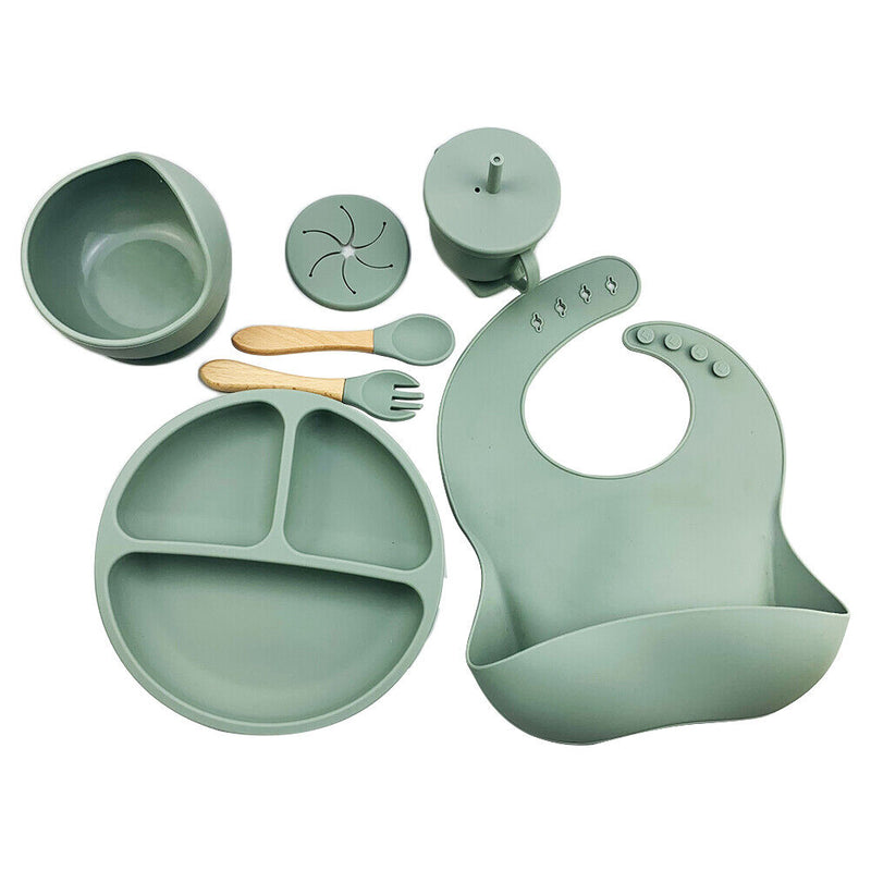 6pcs Silicone Baby Feeding Set Anti Slip Baby Food Accessories Cutlery Set