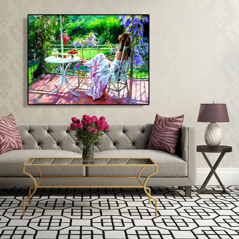 DIY Digital Oil Painting By Numbers Kits Garden Girl Picture Wall Art Room Decor