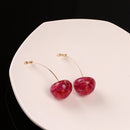 Korean Cherry Long Drop Earrings Women Sweet Fruit Dangle Earrings (Red) Newly