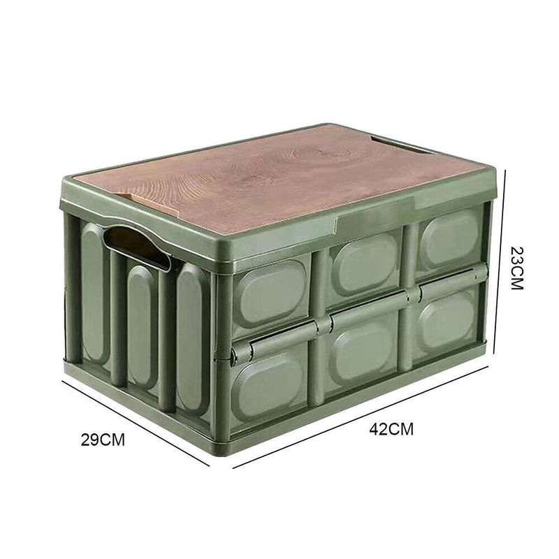 Folding Car Trunk Storage Box Wooden Lid Outdoor Camping Fishing Organizer Box