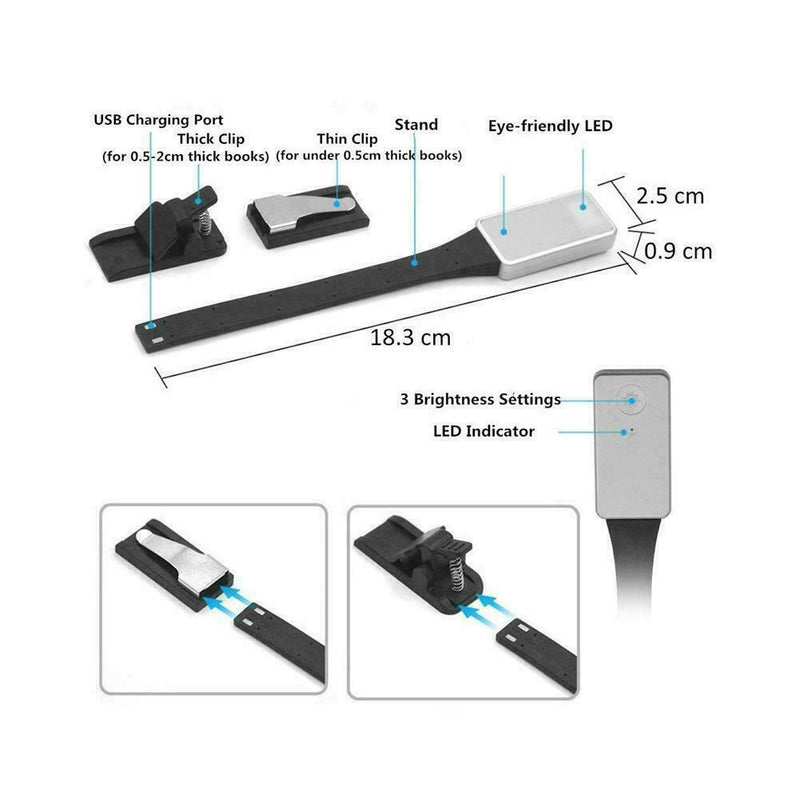 USB Rechargeable LED Book Light Flexible Clip On Book Light Lamp Night 1 Z4D0