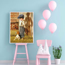 Little Boy Dog Picture Rhinestones Full Round 5D DIY Diamond Painting Handwork