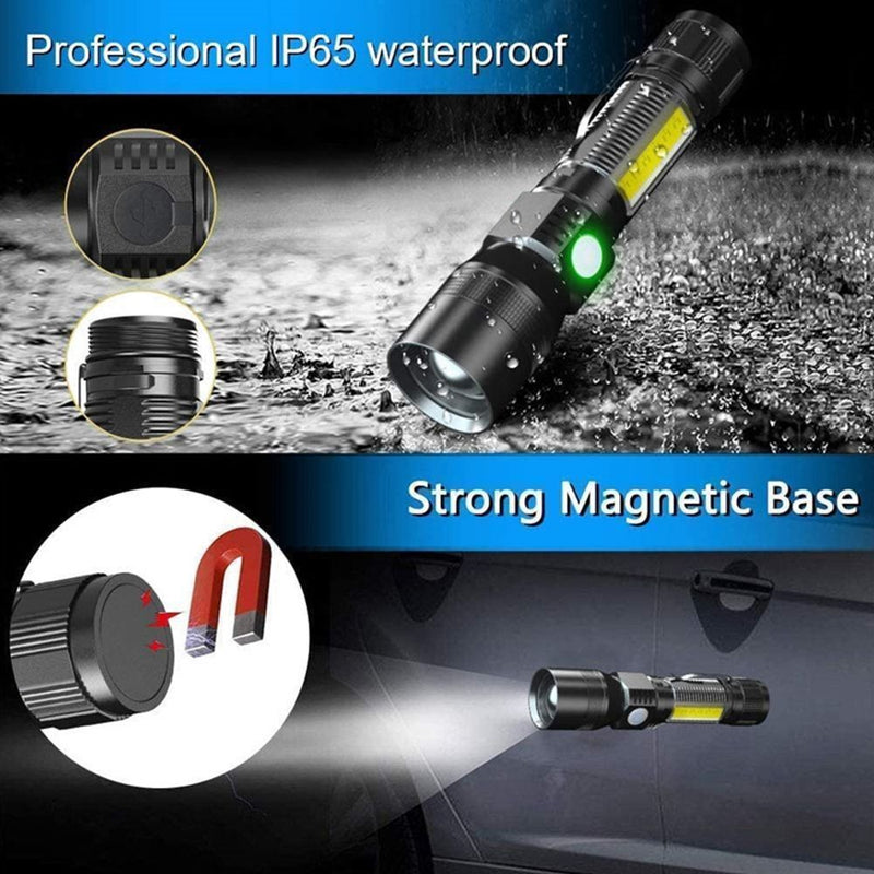Waterproof Zoomable Torch Lamp USB Charging LED Glare Glashlight Cob Light