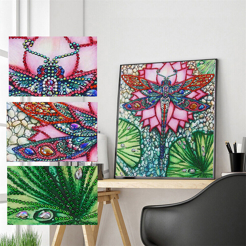 Mosaic Special Shape DIY Lotus Dragonfly Diamond Painting Rhinestone 5D Kit