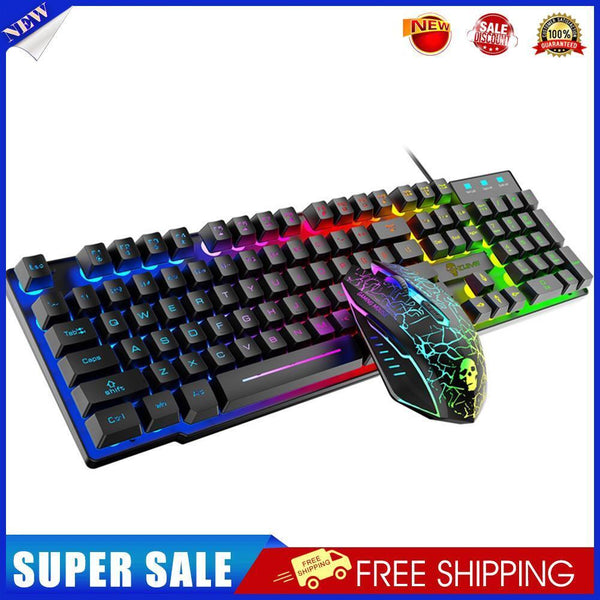 T6 Gaming Keyboard Mouse Mouse Pad Wired RGB Backlight 3-in-1 Kit (Black)