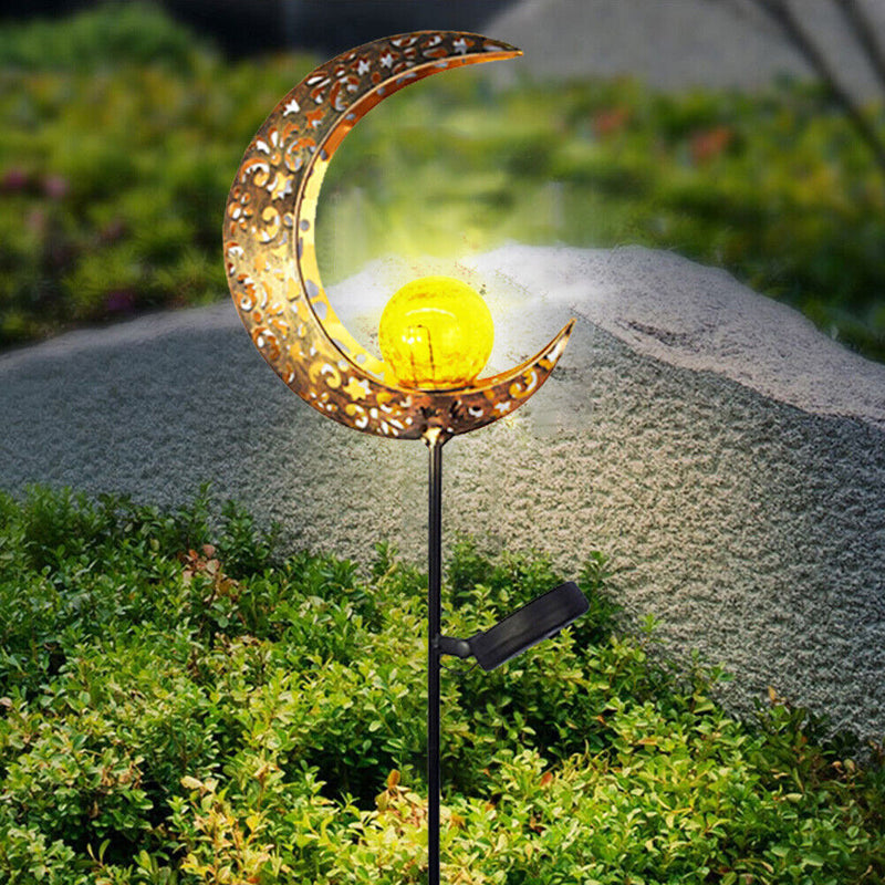 Solar LED Sun Moon Flame Light Retro Iron Landscape Lawn Lamps (A)(Yellow) Newly