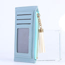 PU Solid Wallet Card Holder Bag Women Tassel Multi-slot Mini Purse (Blue)