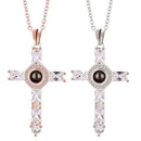 Crystal Zircon Cross Projection Necklace Cross Shape Bohemia Bible Verses