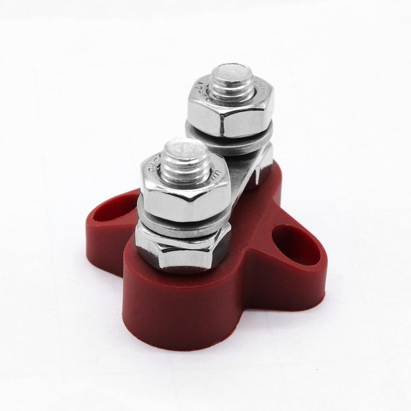 Bus Bar Terminal Block Heavy Duty Dual M8 Power Distribution Stud (Red)