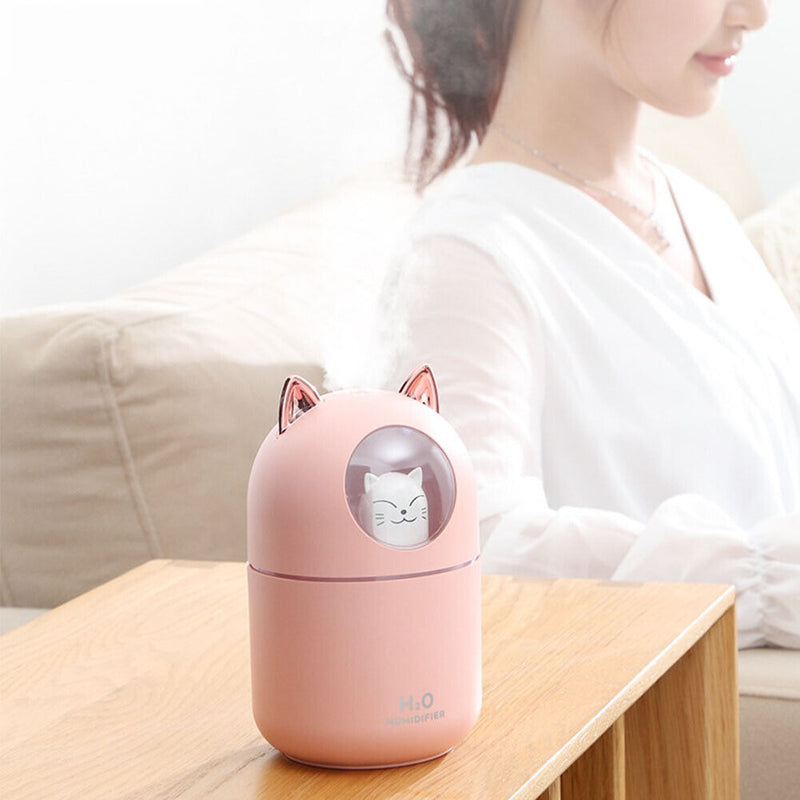 Air Humidifier Spray Cute Cat Small LED Light Mute Air Purifier (Pink USB)