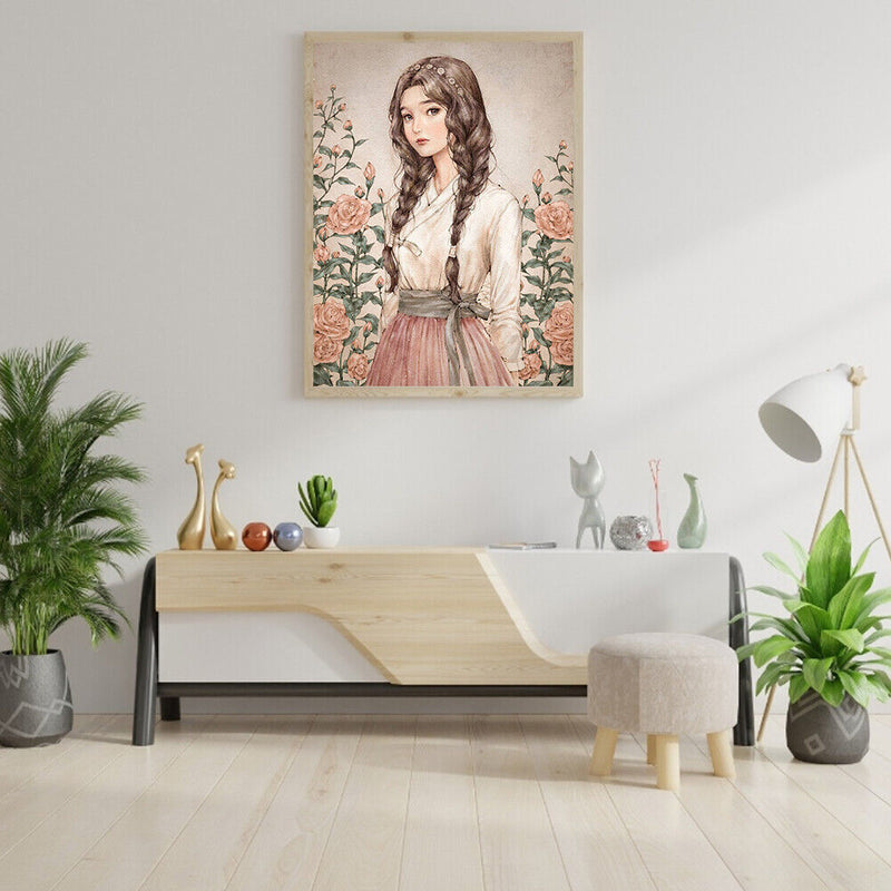 5D DIY Diamond Painting Full Round Drill Girl with flowers of