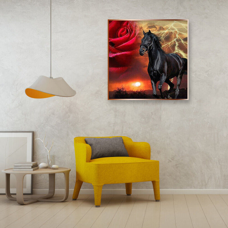 Rhinestone Picture 5D DIY Craft Full Round Drill Diamond Painting Rose Horse