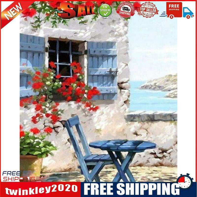 Frameless Oil Paint By Numbers Seaside Garden DIY Canvas Picture Craft Kit