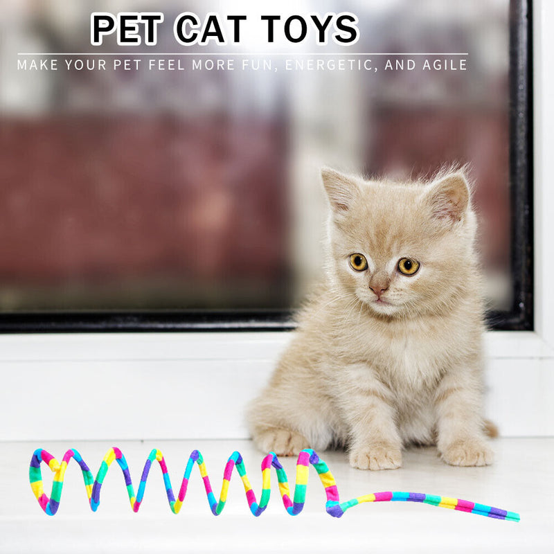 #A Cat Toys Plush Spring Rainbow Wand Retractable Funny Pet Interactive Teaser