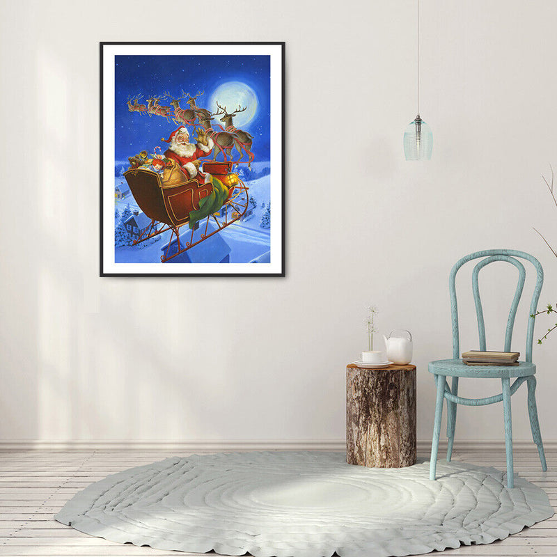 5D DIY Diamond Painting Santa Sleigh Full Round Drill Mosaic Christmas Picture