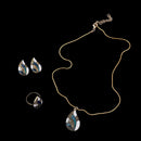 Women Geometric Water Drop Stud Earrings Chain Necklace Ring Jewelry Set