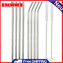 8pc Stainless Steel Metal Drink Straws + 2 Cleaning Brush Sets