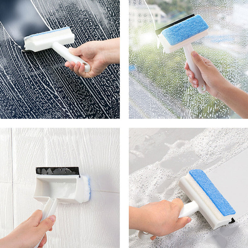 Double Sided Glass Wiper Scraper Window Cleaning Brush Bathroom Sponge Wipe
