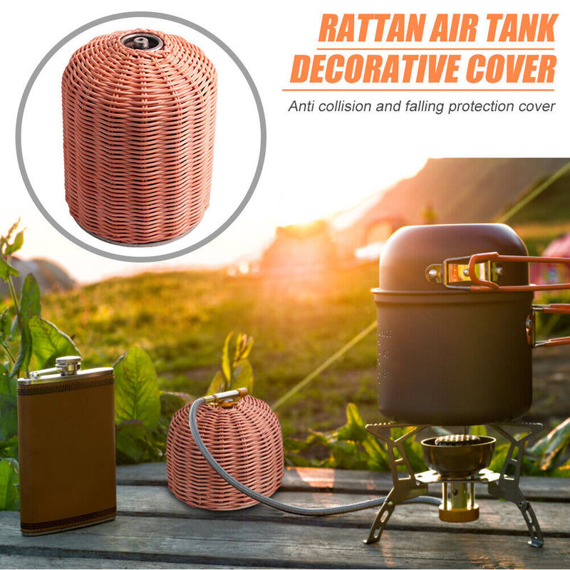 450g Gas Cylinder Cover Outdoor Camping Rattan Gas Tank Protector (Coffee)
