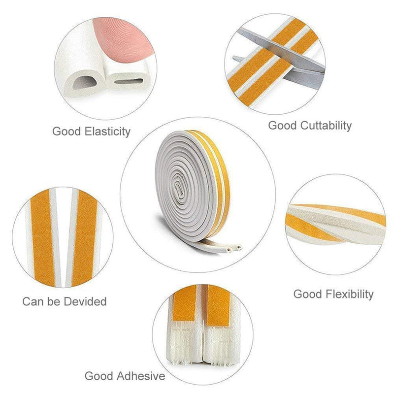 6m Self Adhesive Rubber Seal Strip Soundproof for Door Window (White D-Typ)