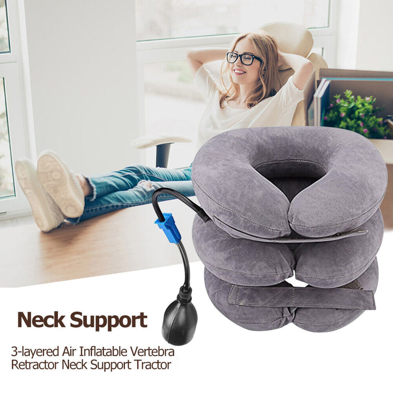 Inflatable Neck Stretcher Support Air Cervical Traction Pillow (Light Grey)