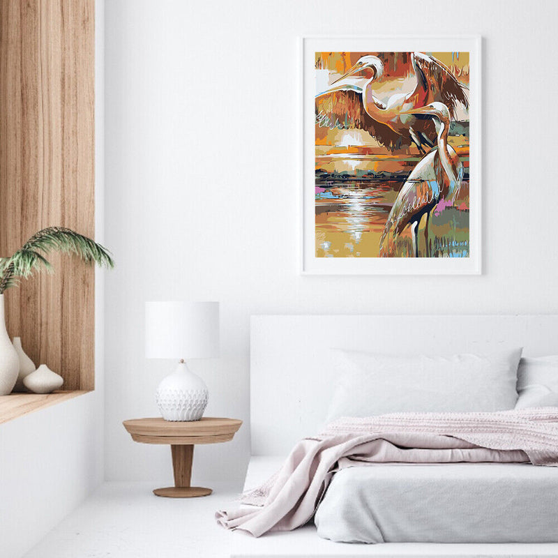 Hand Painted Oil Paint Kill Time Picture Colouring Egret Birds Pattern Artcraft