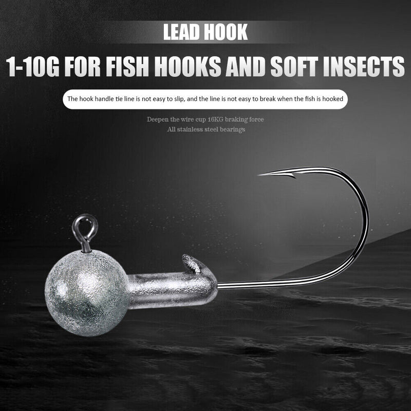 10x Crank Round Ball Head Hook Jig Bait Soft Worm for Perch Fishing (3.5g) Newly