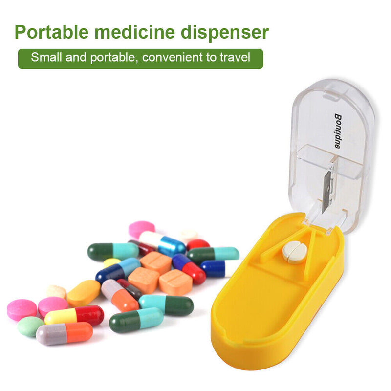 Rectangular Medicine Splitter Box Pill Dispenser Storage Case Tablets Cutter