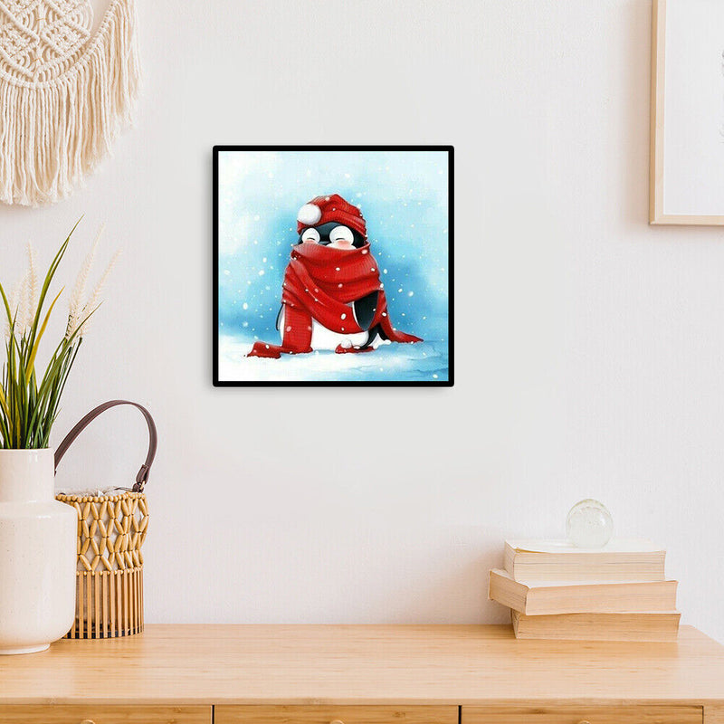 Frameless Oil Paint By Numbers Kit Acrylic Red Scarf Penguin Drawing On Can