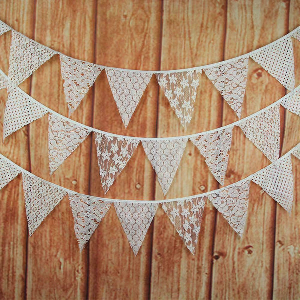 1* White Cotton Lace Flag Banner Bunting Pennant For Wedding Deco Birthday C8N3