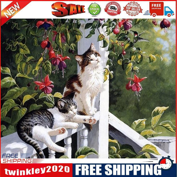 Unframed Running Cats On the Railing Painting Picture By Numbers Wall Craft