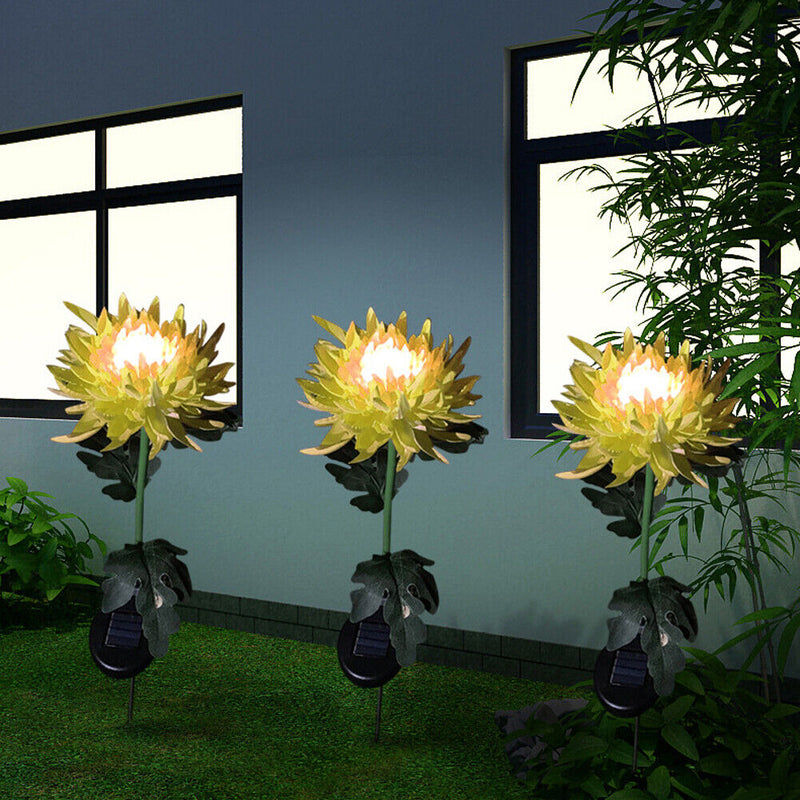 Solar Power Chrysanthemum Ground Light Flower Outdoor Garden Decor (Yellow)