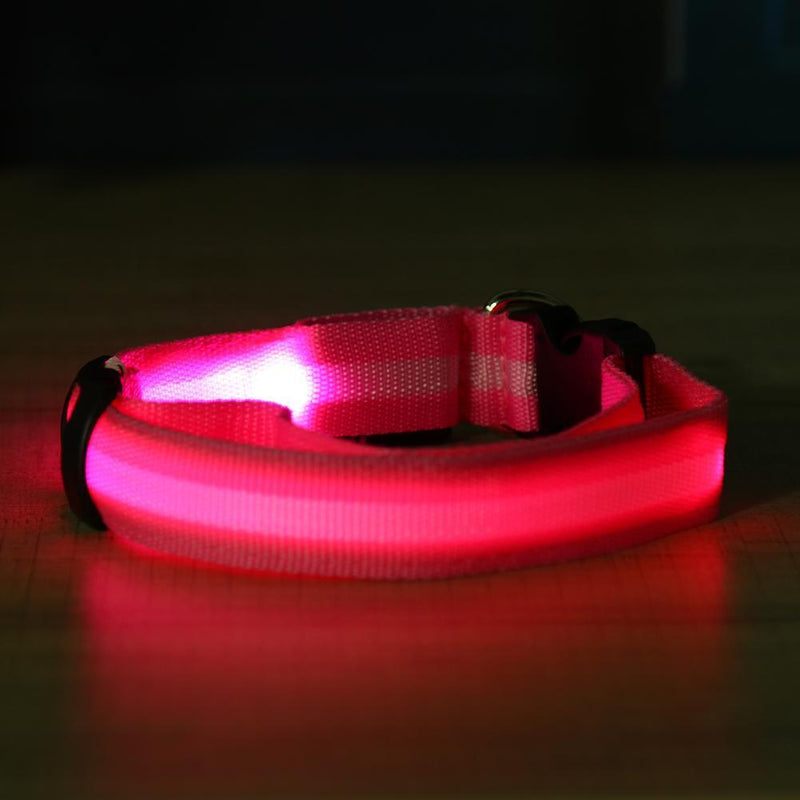 2.5cm LED Night Flashing Dog Pet Necklace Nylon Collar Leash(Pink/S)