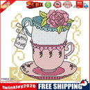 Teacup Cross Stitch Kit 14CT Stamp Embroidery DIY Needlework (J357 15x15cm)