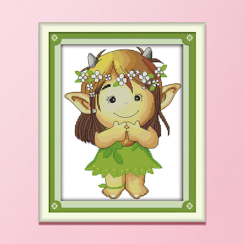 Part Embroidery Wood Elves 2-Strand 14CT Printed Fabric Cross Stitch Needlework