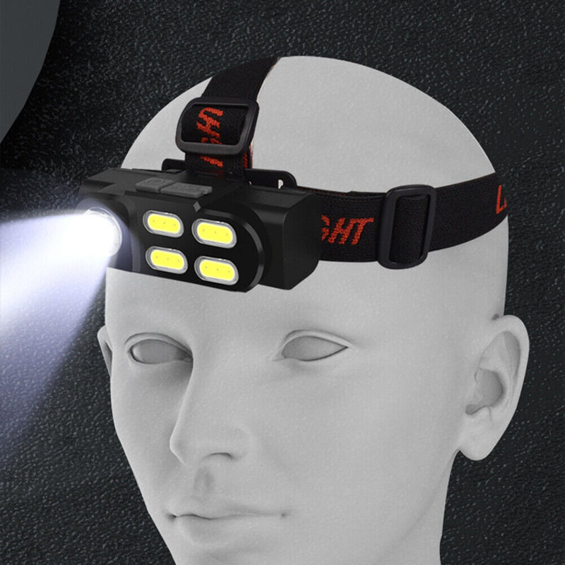 USB Rechargeable COB LED Headlamp Waterproof 4 Gear Induction Warning Head Torch