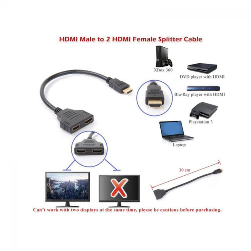 Dual Port Cable Splitter 1080p HDMI Converter 1 In 2 Out Male to 2 Female