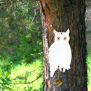 Bird Scare Owl - Hanging Bird Repellent with Bell for Garden Window (White)
