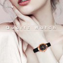 PU Leather Strap Quartz Watch Women Star Sky Round Dial Wristwatch (Black) Newly