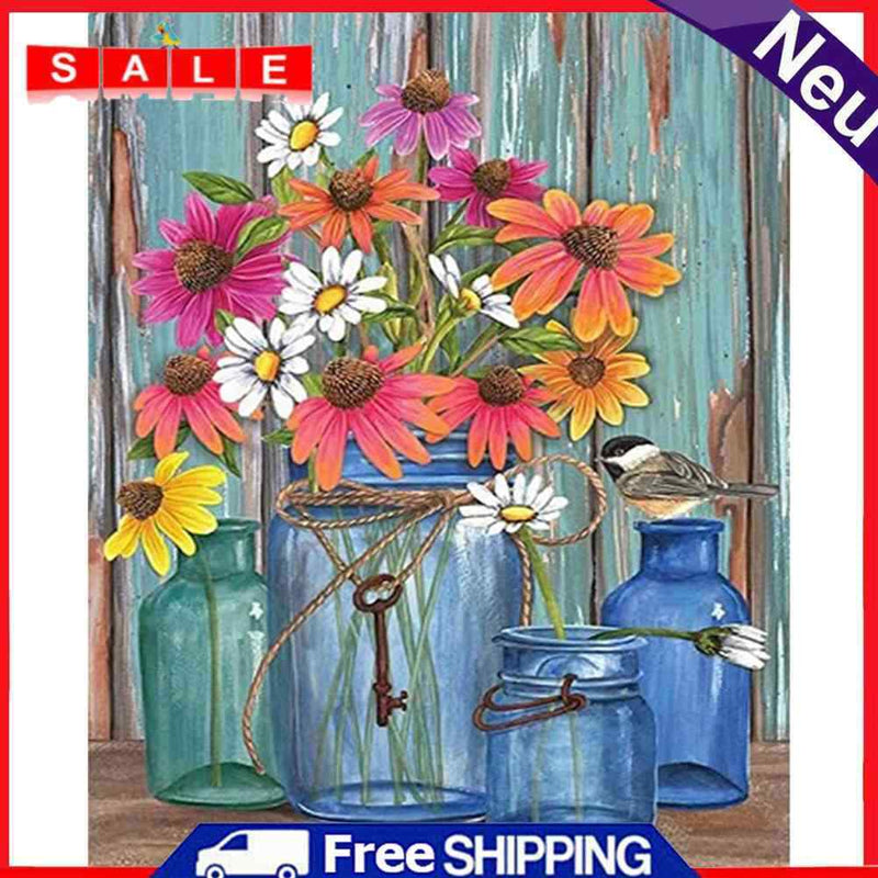 DIY Paint By Number Kit Flower Bird Vase Abstract Acrylic Paint Art Craft Gift