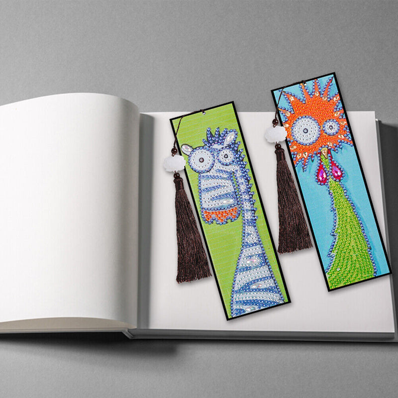 2pcs Special Shaped Drill Diamond Leather Tassel Bookmark DIY Art (SQ07) Newly